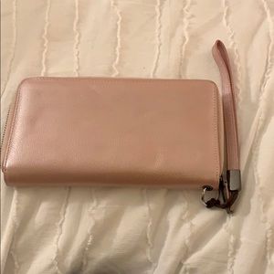 Pink large wallet with wristlet